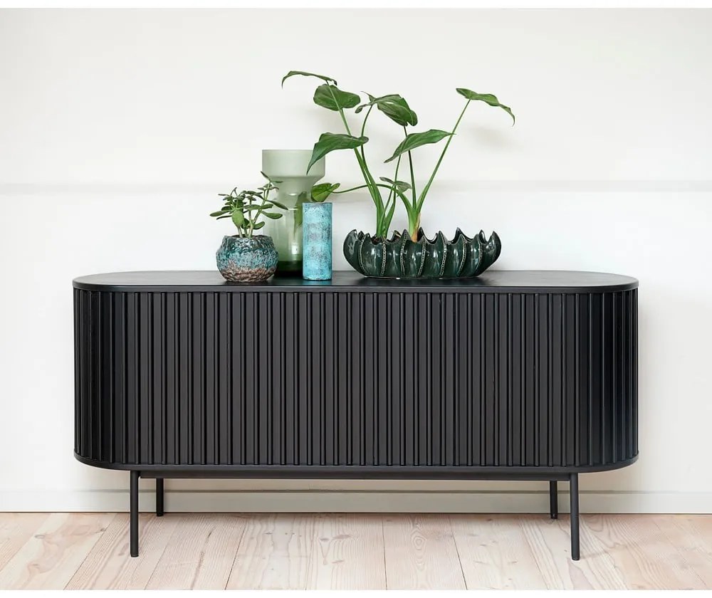 Cassettiera bassa nera in rovere con ante scorrevoli 73x160 cm Siena - Unique Furniture