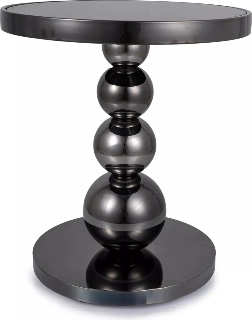 Tavolino Rima in vetro nero e metallo nero lucido – Ø50x56 cm