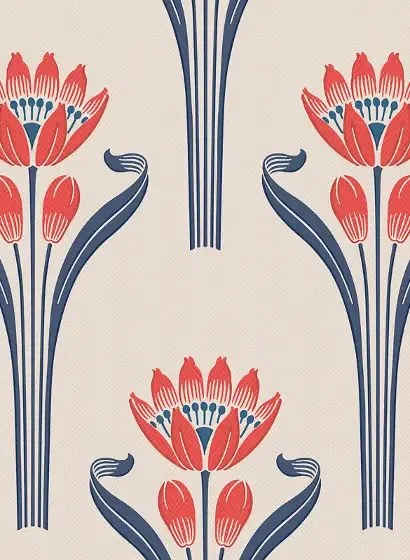 Isidore Leroy Carta da parati Tulipes - Blanc rouge