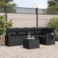 Set Divano da Giardino 6 pz con Cuscini Nero in Polyrattan 3252472