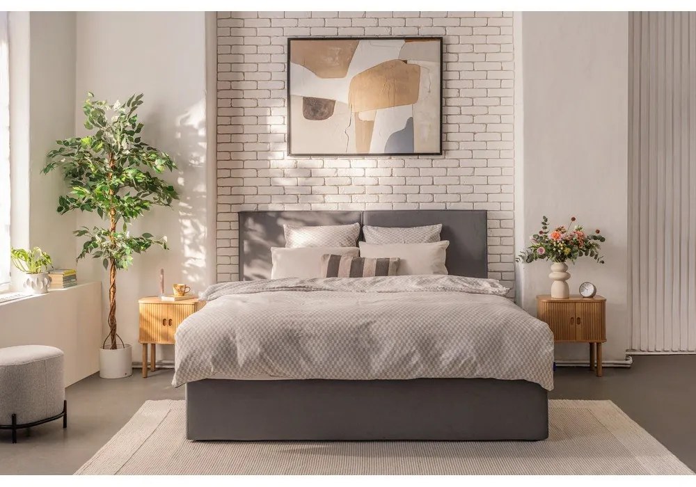 Letto matrimoniale imbottito grigio con contenitore con rete inclusa 180x200 cm Thessa Bold – Bonami Selection
