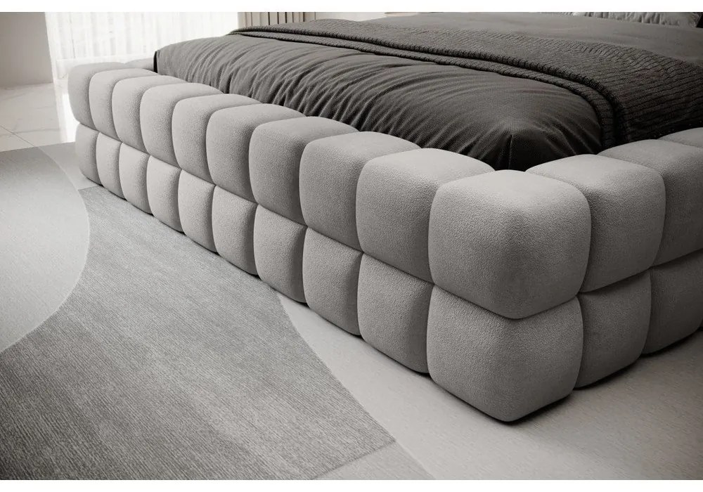Letto matrimoniale imbottito grigio con contenitore e rete inclusi 180x200 cm Dizzle – ELTAP