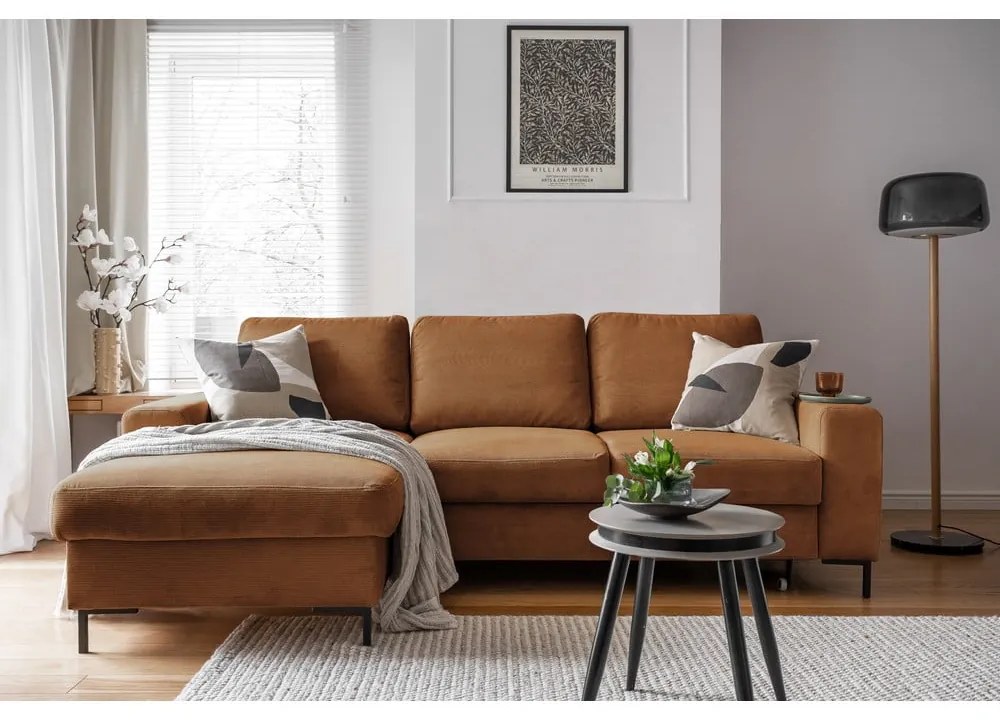 Divano letto angolare in velluto a coste arancione (angolo sinistro) Lofty Lilly - Miuform