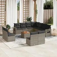 Set Divani da Giardino 12 pz con Cuscini Grigio in Polyrattan 3256956