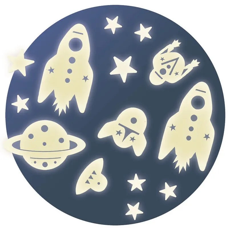 Pezzi in plastica fosforescenti con adesivo - missione spaziale