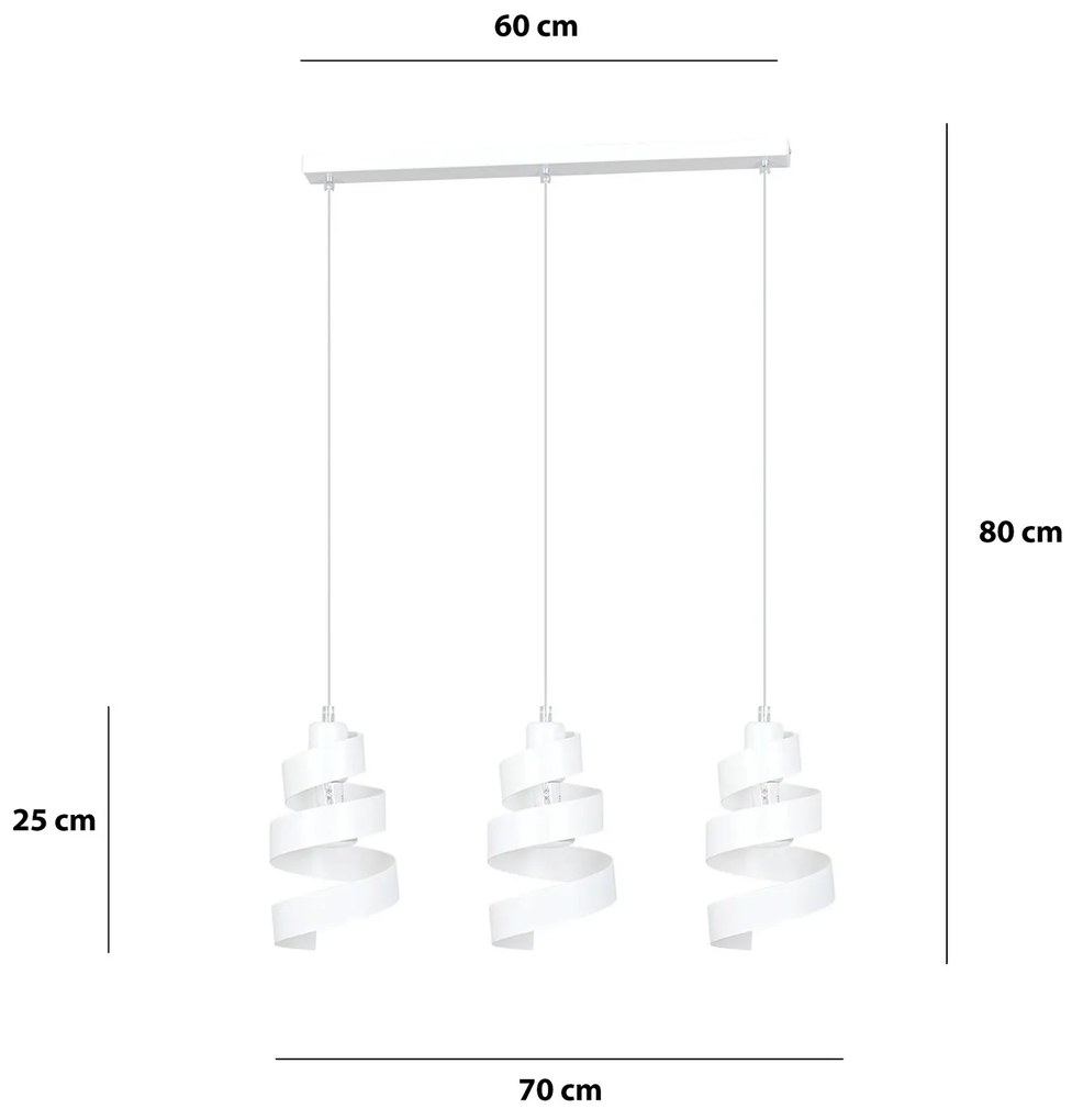 Lampadario Moderno 3 Luci Tristano In Acciaio Bianco Con Fasce A Spirale