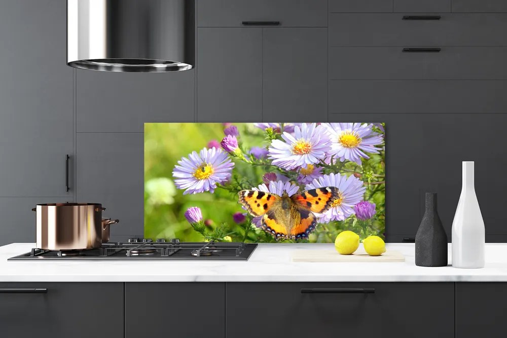 Pannello cucina paraschizzi Fiori. Farfalla. Pianta. Natura 120x60 cm