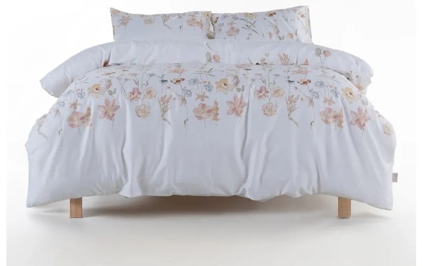 Set copripiumino e federa bianco in raso di cotone per letto matrimoniale ed esteso 240x220 cm Ivory Garden Floral – Mila Home Luxury
