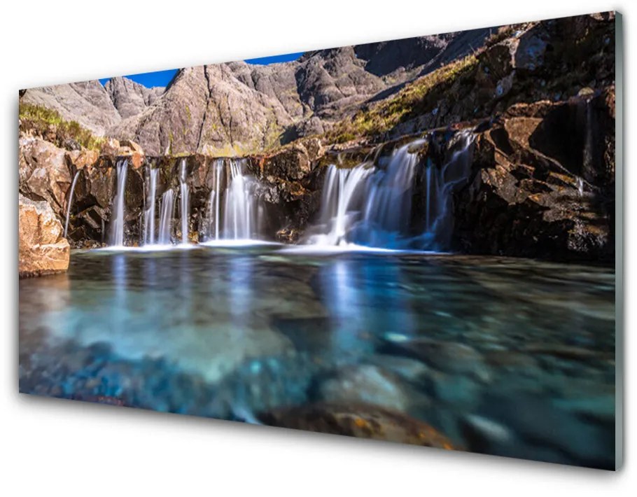 Quadro su vetro acrilico Cascata della natura 100x50 cm 2 appendini