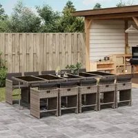 Set da Pranzo da Giardino 11pz con Cuscini in Polyrattan Grigio 3211112