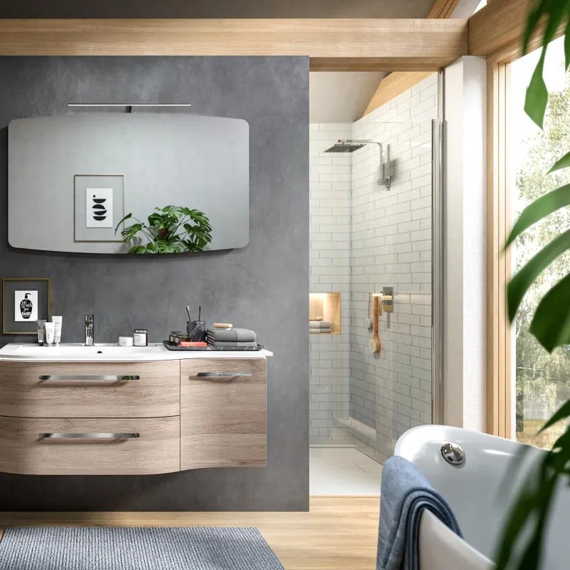Mobile da bagno sospeso sotto lavabo Contea L 117 x H 25 x P 35 cm bianco, 2 cassetti 1 anta sx