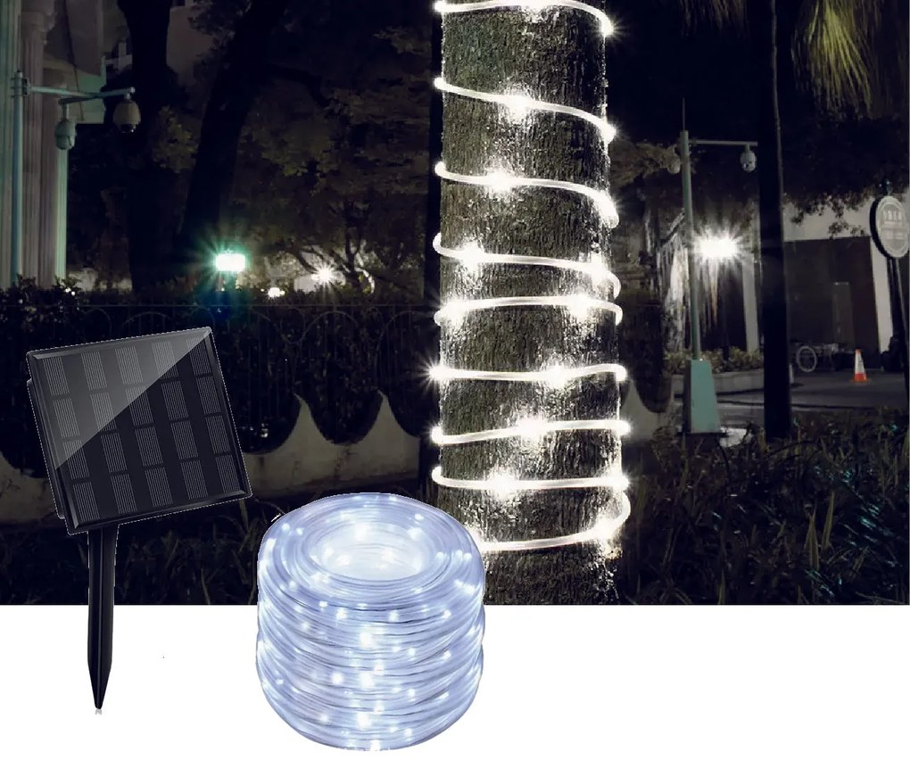 Tubo Luminoso 200 Led luci di Natale ad Energia Solare Bianco Freddo