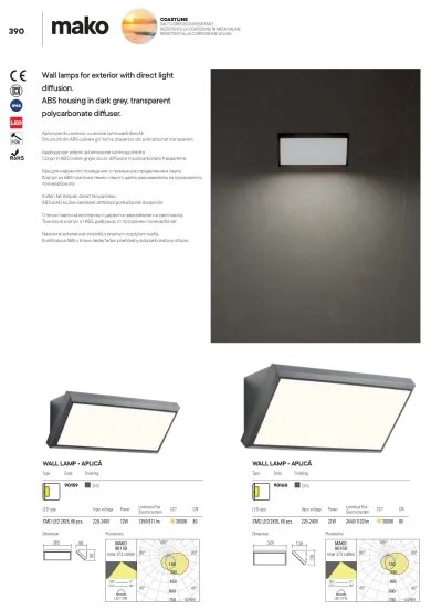 Redo 90159 - Applique da parete LED per esterni MAKO LED/12W/230V IP65