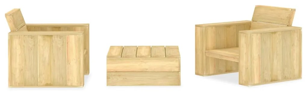 Set divani da giardino 3 pz in legno di pino impregnato