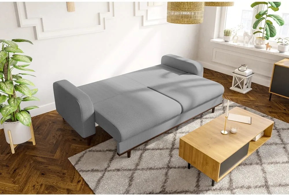 Divano grigio chiaro in velluto a coste 220 cm Beata - Ropez