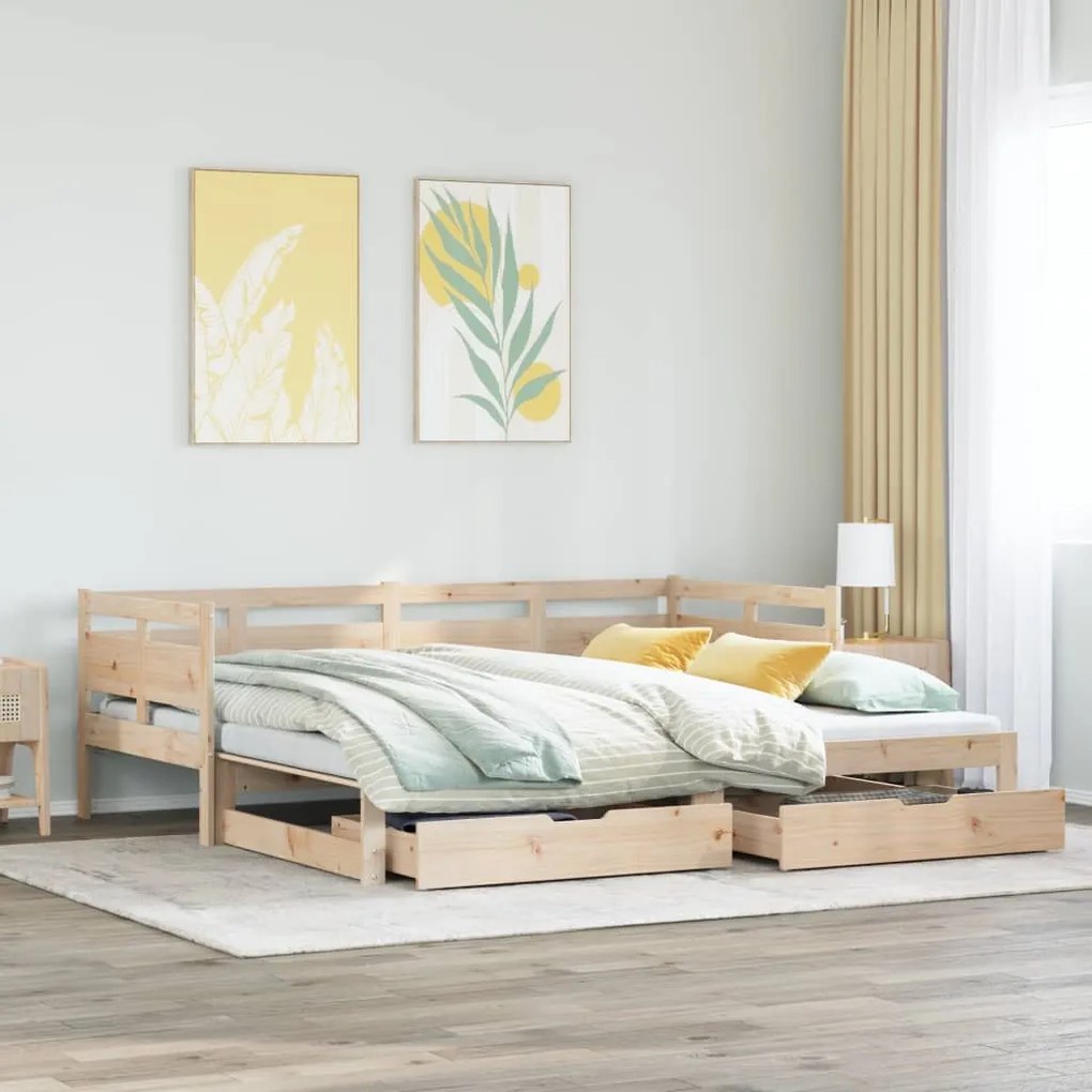 Dormeuse con letto estraibile e cassetti 90x200cm massello pino