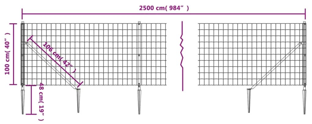 Recinzione Metallica con Picchetti Ancoraggio Antracite 1x25 m