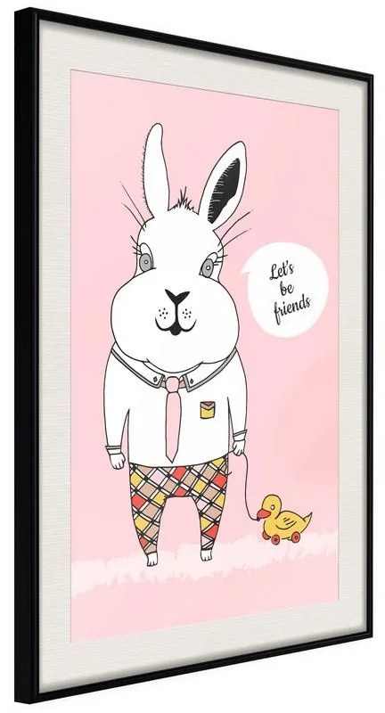 Poster  Friendly Bunny  Cornice Quadri Cornice nera con pass-partout, Larghezza x Altezza Home decor 20x30