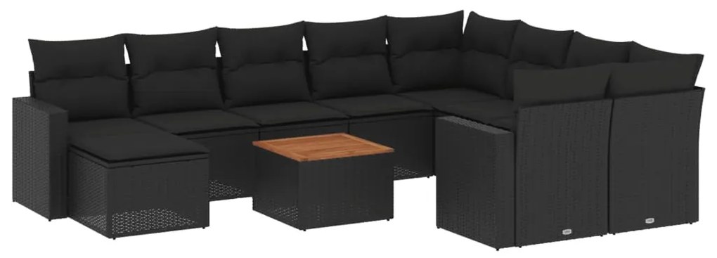 Set Divani da Giardino 11 pz con Cuscini in Polyrattan Nero