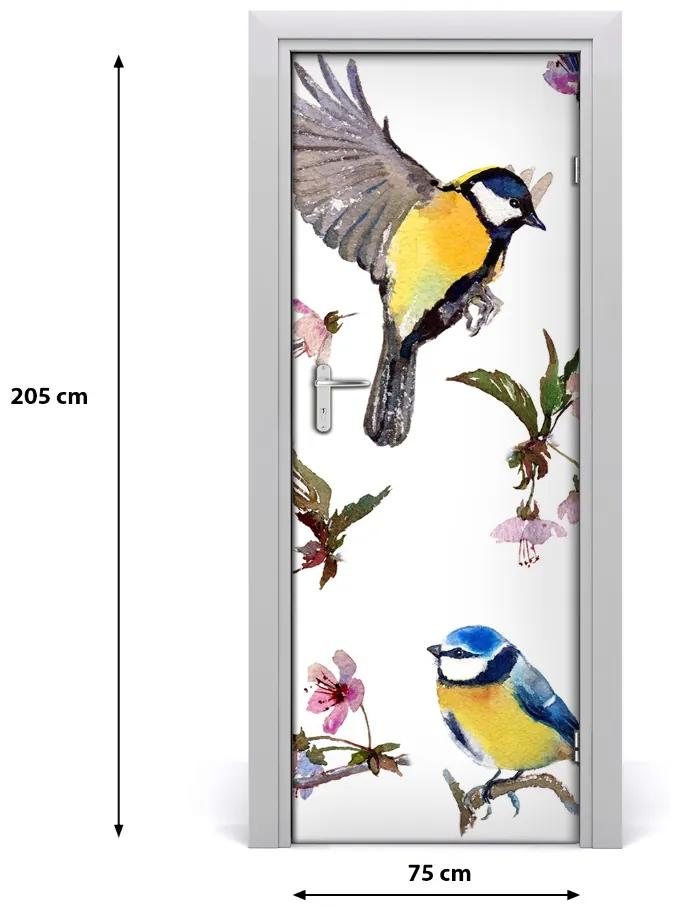 Adesivo per porta interna Uccelli e fiori 75x205 cm