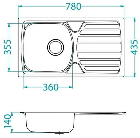 ALVEUS 1136539 - Lavello della cucina BASIC 78x43,5 cm opaco acciaio/satin, uscita grande