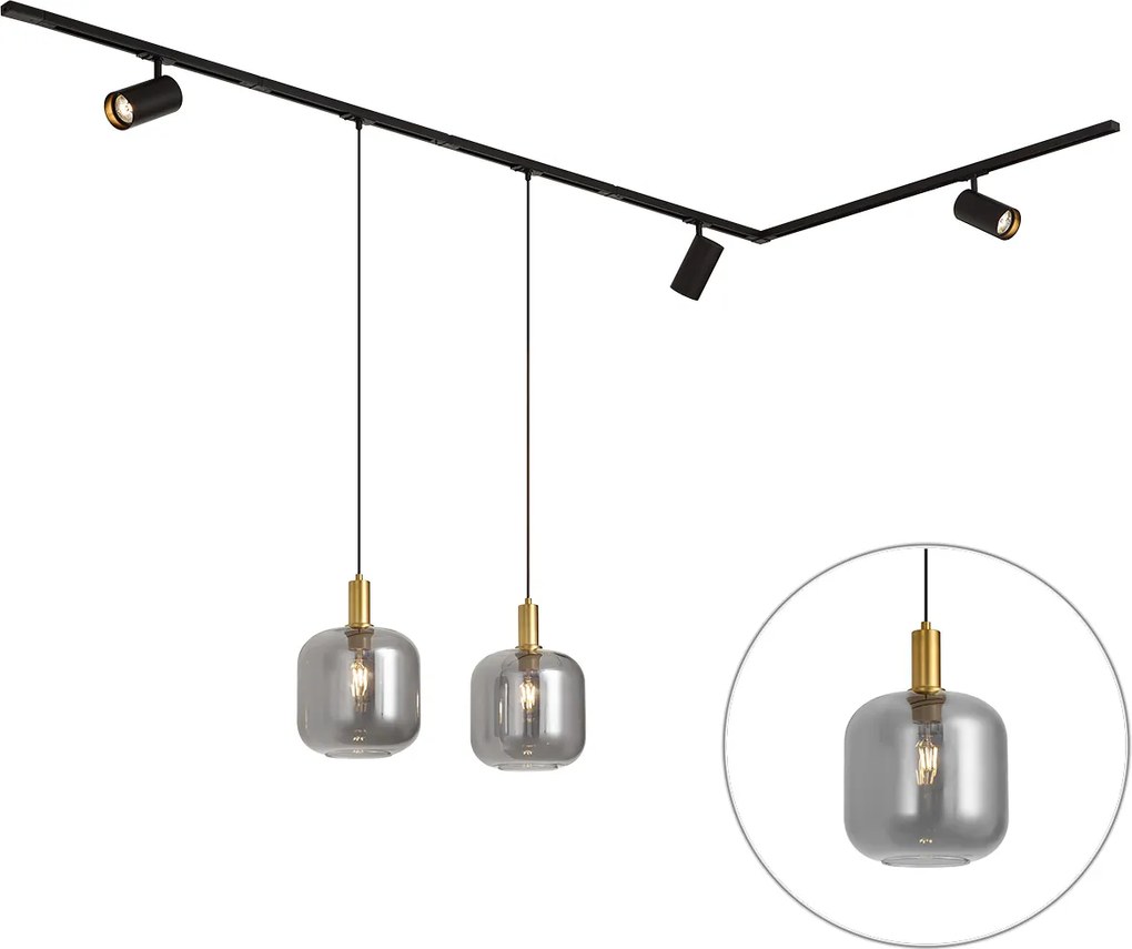 Sistema a binario moderno nero con 2 lampade a sospensione e 3 faretti monofase - Iconic Zuzanna Jeana Luxe