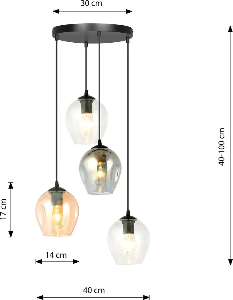 Lampadario a Sospensione ISTAR 4 PREMIUM 4xE27 in Acciaio e Vetro