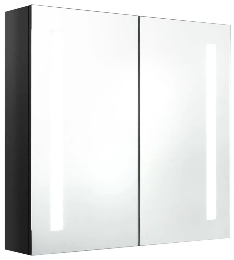 Armadietto bagno con specchio e led nero lucido 62x14x60 cm