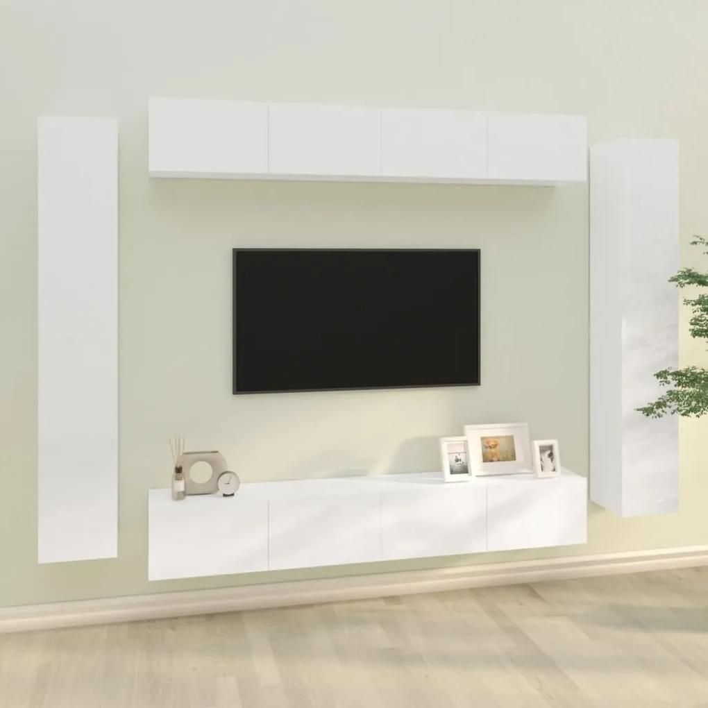 Set Mobili Porta TV 8pz Bianco Lucido in Legno Multistrato