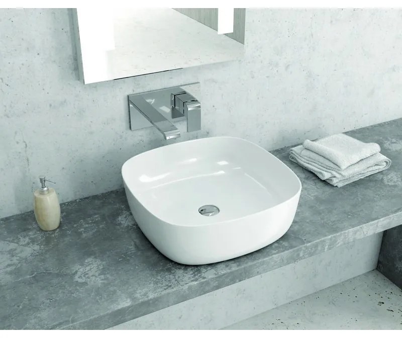 Kamalu - Lavabo appoggio 41cm in ceramica slim bianca |Litos-0015