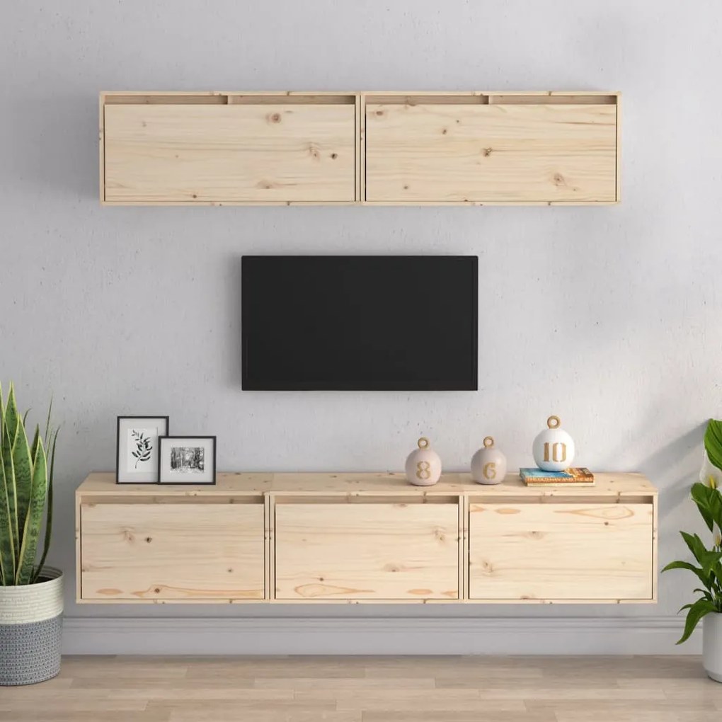 Set Mobile Tv 5 Pz İn Legno Massello Di Pino /