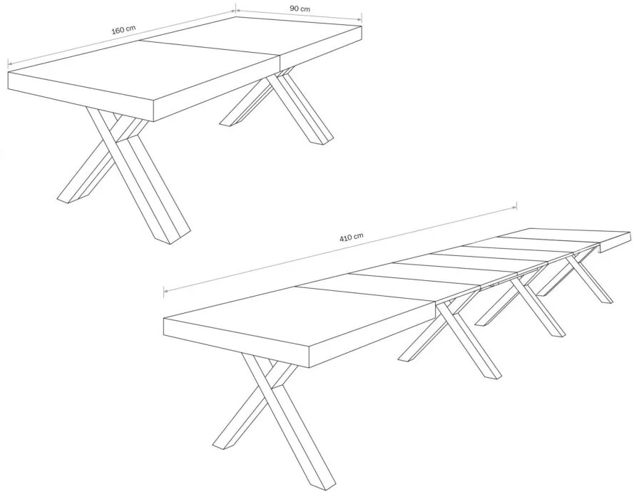 Tavolo GALLIPOLI in legno nobilitato bianco consumato allungabile 160×90 cm – 410×90 cm (Gambe X)