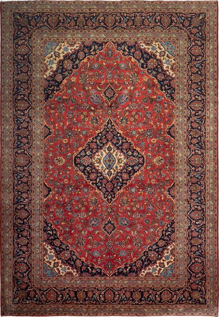 Kashan Tappeto 250x360 Blu (Iran) Annodato A Mano