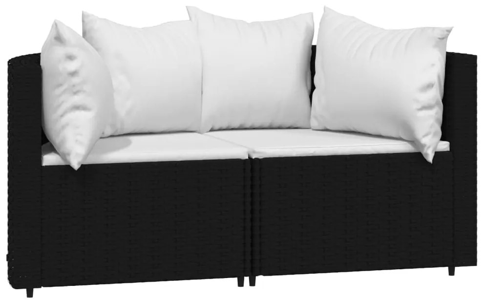 Set divani da giardino 3 pz con cuscini nero in polyrattan