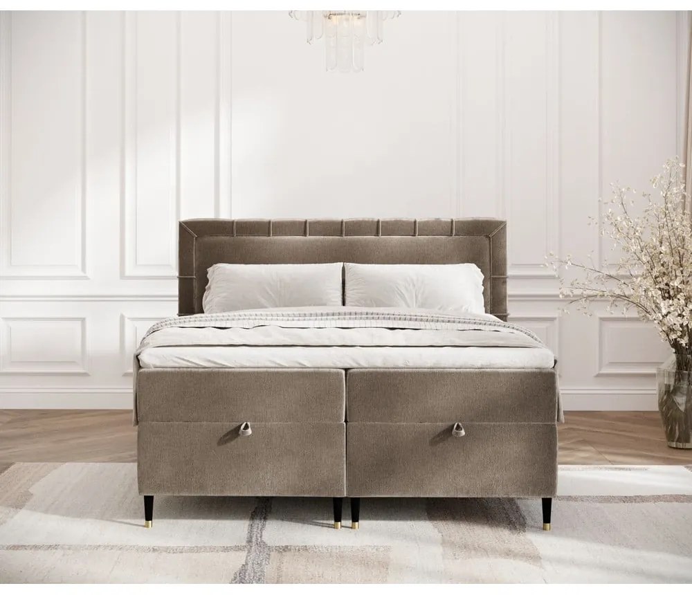 Letto boxspring beige con spazio contenitivo 160x200 cm Voyage - Maison de Rêve