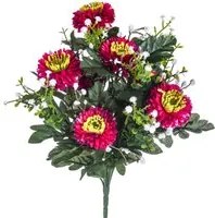 Set 4 Bouquet Artificiali di Aster Pon Pon Altezza 42 cm Marrone/Ciliegia/Bordeaux