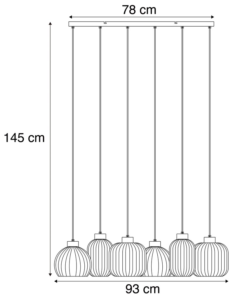 Lampada a sospensione di design nera con vetro fumé 6 luci - Ana