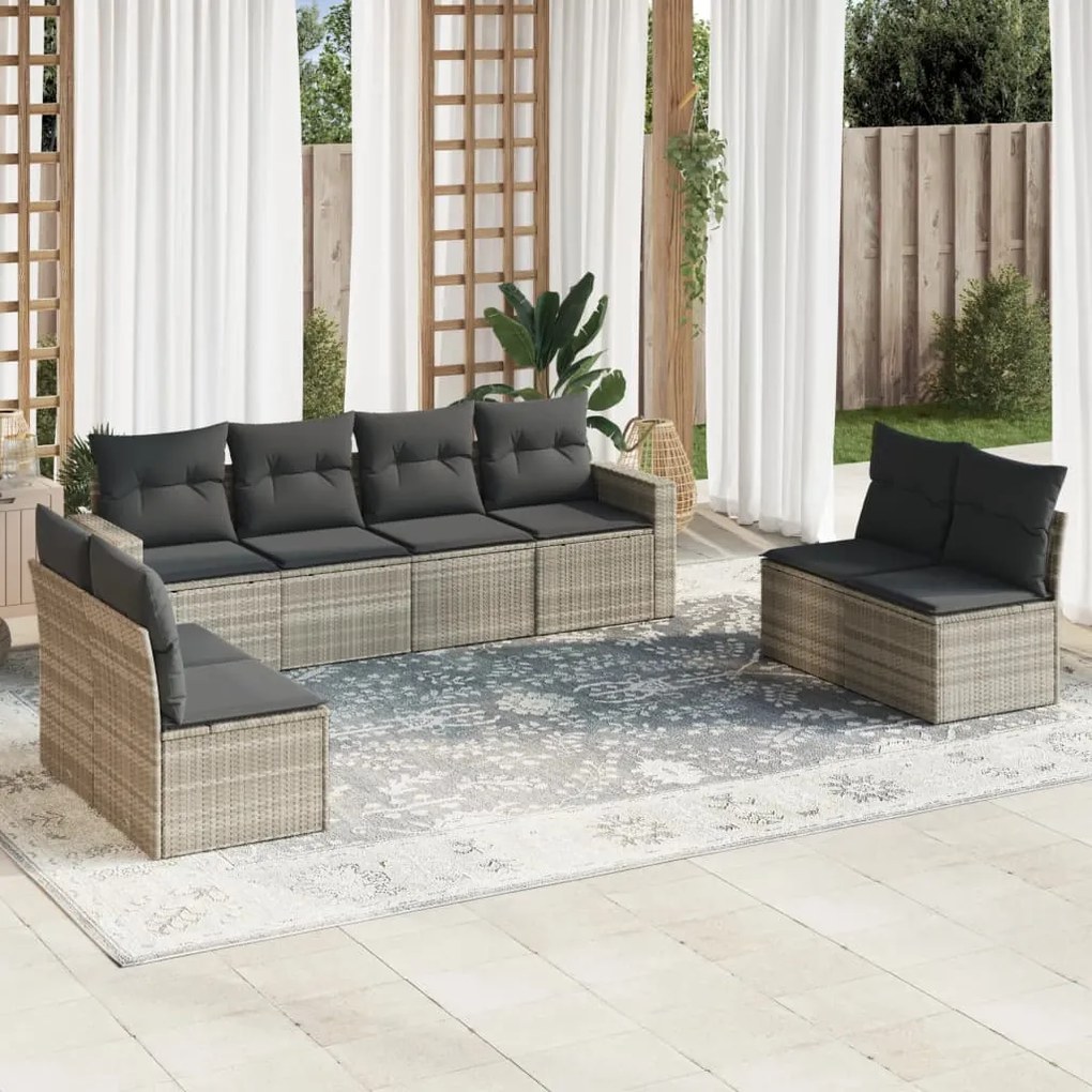 Set divano da giardino 8pz con cuscini grigio chiaro polyrattan