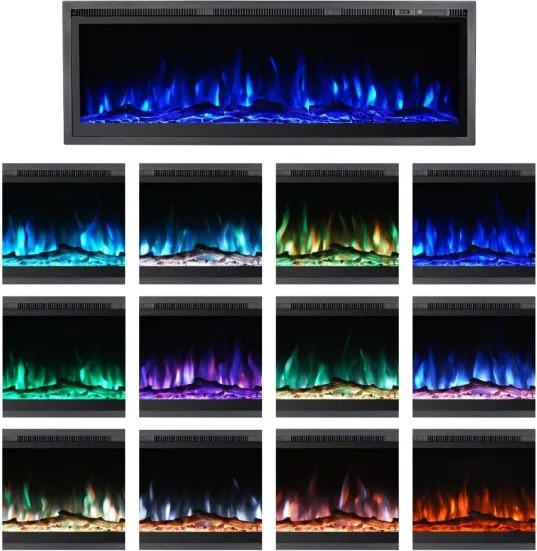 Camino elettrico da parete a incasso frontale CHICAGO130 L127 x P14 x H45 cm