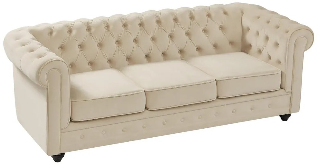 Divano 3 posti in Velluto Beige - CHESTERFIELD