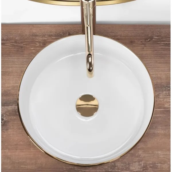 REA-U6630 - Lavabo da appoggio SAMI Ø 36 cm ceramica/bianco/oro spazzolato