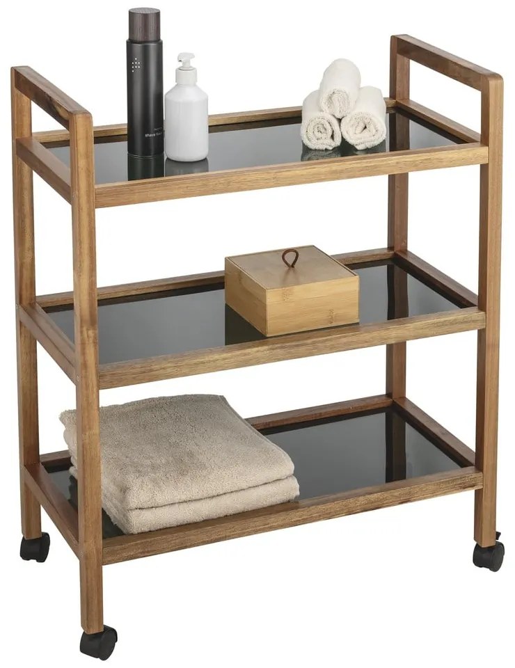 Scaffale per il bagno nero/di colore naturale in acacia massiccia 65x76,5 cm Fondi – Wenko