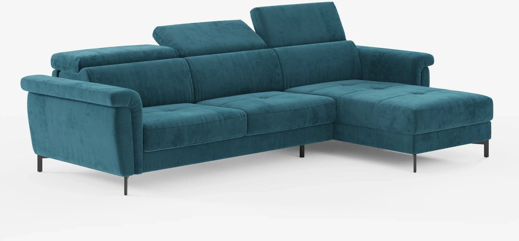 Capri Divano letto angolare con penisola contenitore e poggiatesta reclinabili - elegante tessuto smacchiabile T30