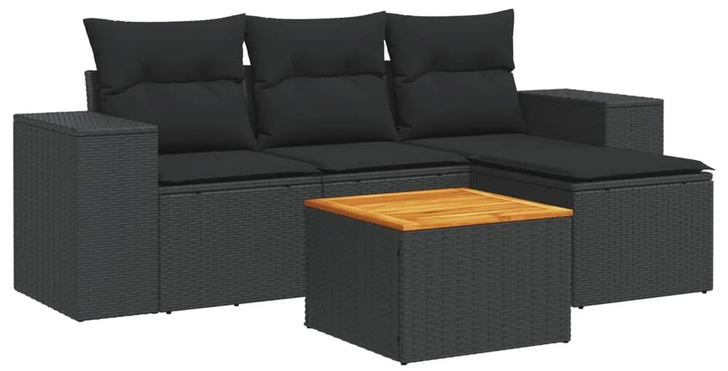Set divani da giardino 5 pz con cuscini in polyrattan nero