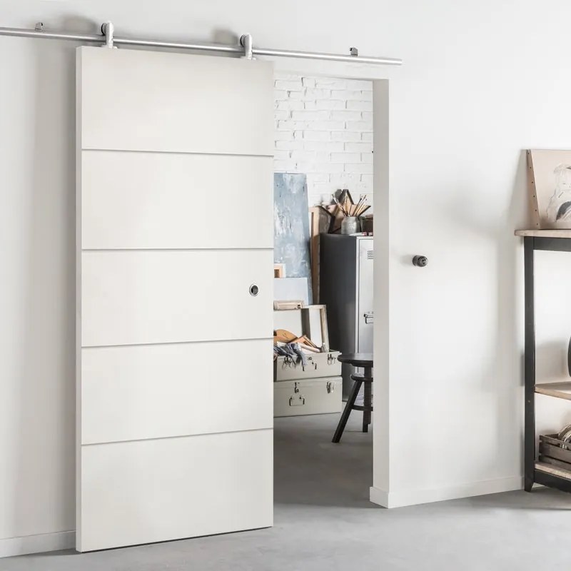 Porta scorrevole reversibile Fourlines in mdf bianco, L 93 x H 212 cm, con binario Ermes