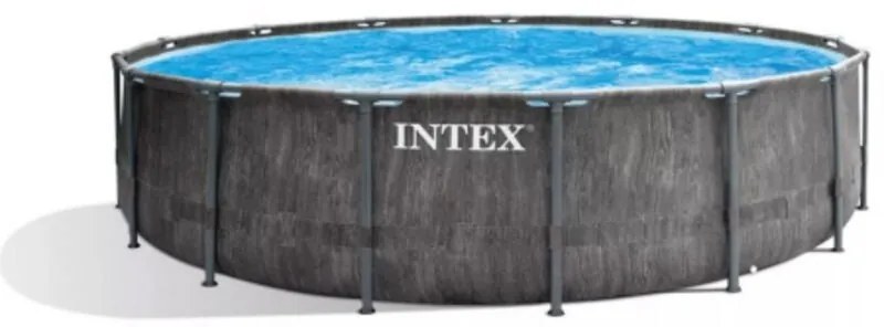Intex - Prisma Frame Greywood 26742 piscina fuori terra rotonda 457x457x122 cm effetto legno grigio