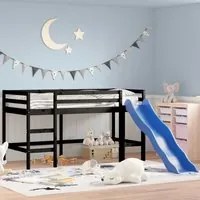 Letto Soppalco con Scivolo Bambini Nero 90x200cm Massello Pino 835909