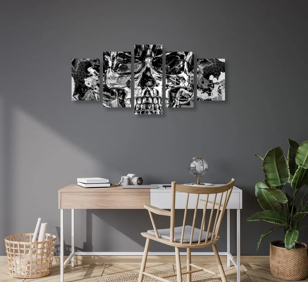 Quadri 5 pezzi – Teschio artistico in bianco e nero