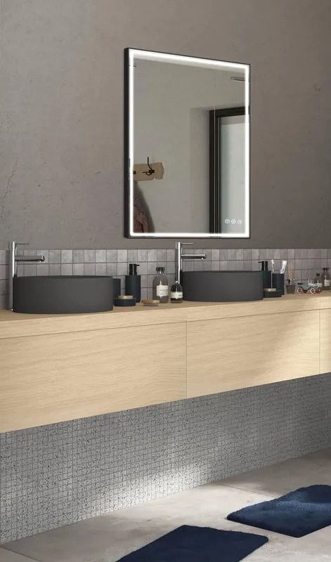 Specchio con illuminazione integrata bagno rettangolare SENSEA L 90 x H 90 x P 3.2 cm grigio / argento