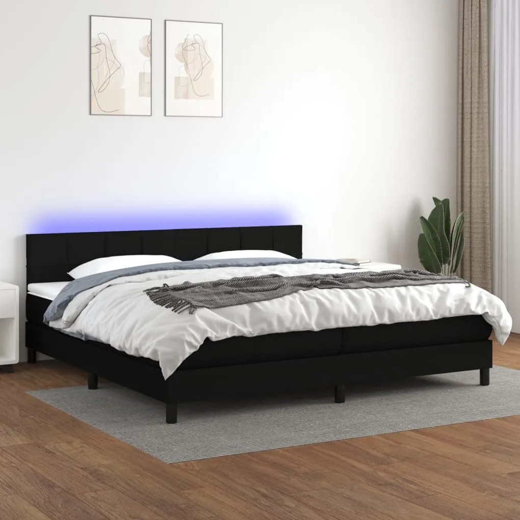 Letto a Molle Materasso e LED Nero 200x200cm in Tessuto